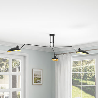 Farmhouse Matte Black 3-Light Semi Flush Mount Ceiling Light with Gold Leaf