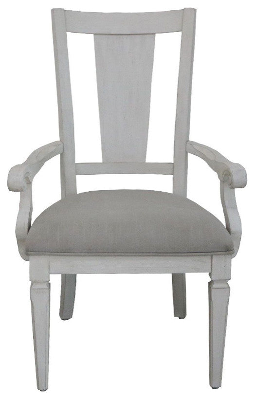 Set of 2 Dining Chairs with Armrest in Light Gray and Weathered White