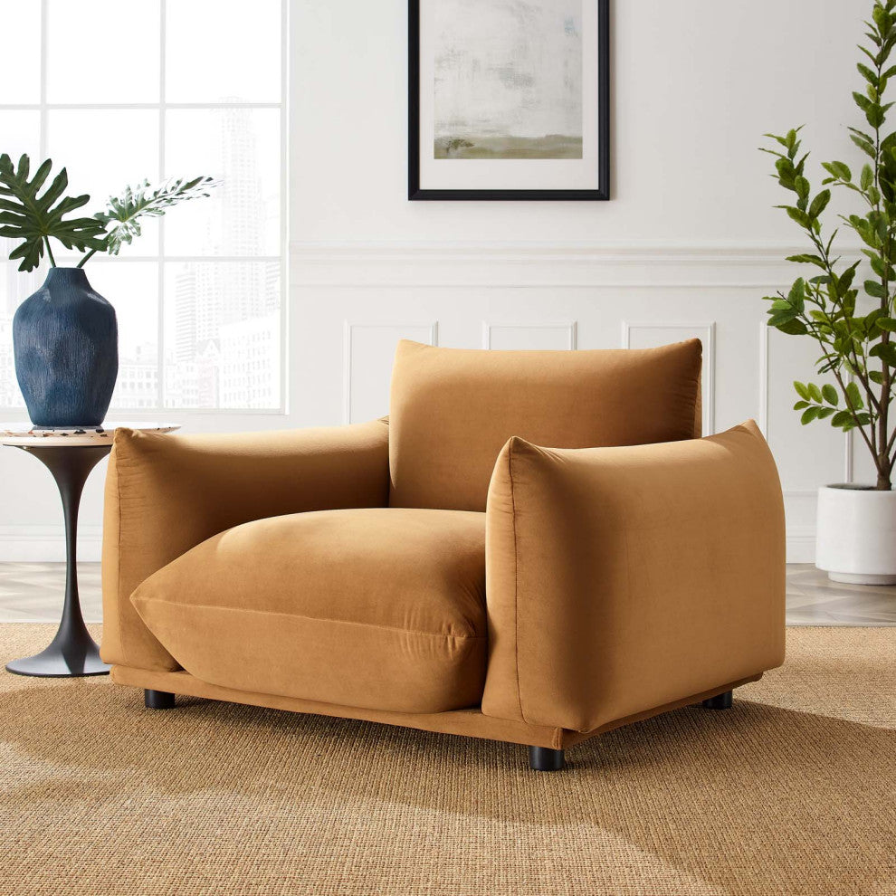 Armchair Accent Chair, Velvet, Brown, Modern, Living Lounge Hotel Hospitality