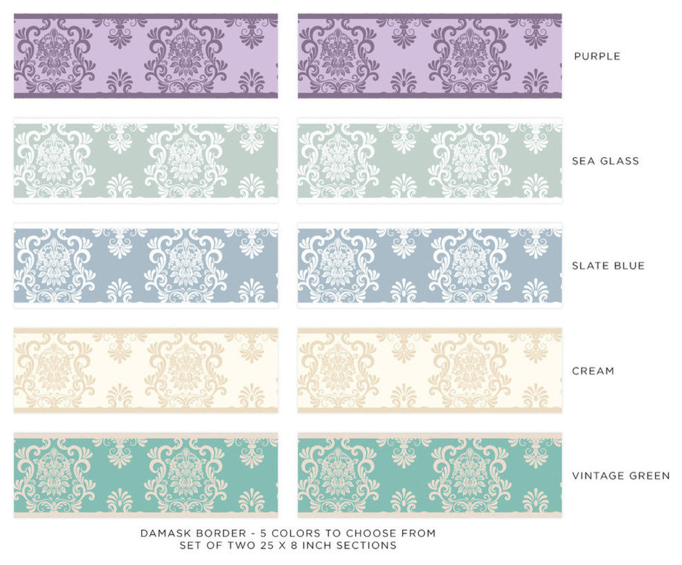 Damask Border Fabric Wall Decal, Set of 2, 25"x8" Sections, Cream