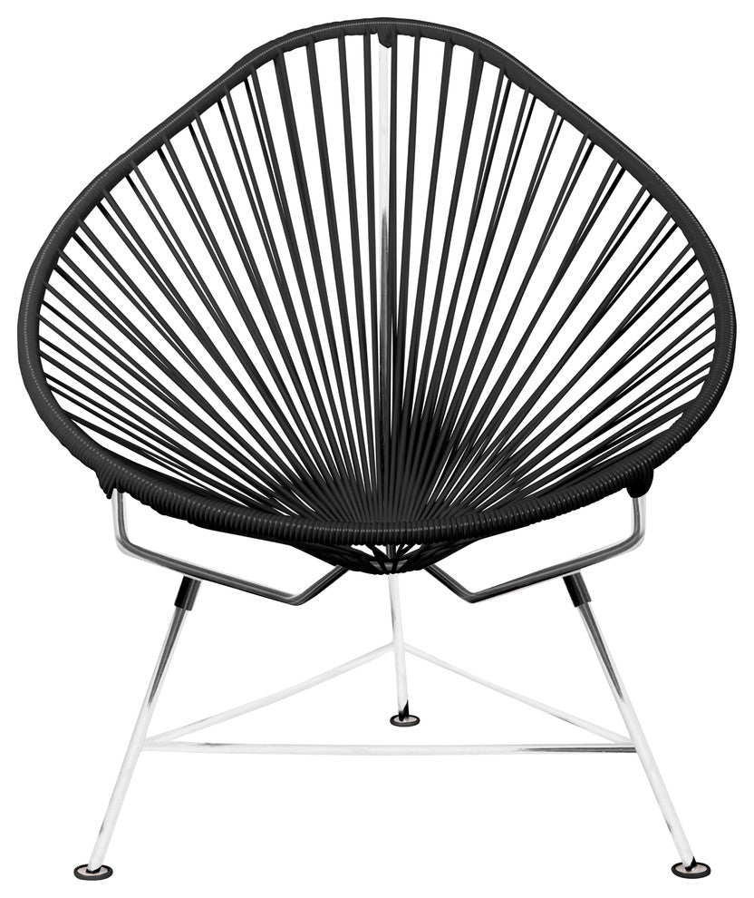 Acapulco Indoor/Outdoor Handmade Lounge Chair, Black Weave, Chrome Frame