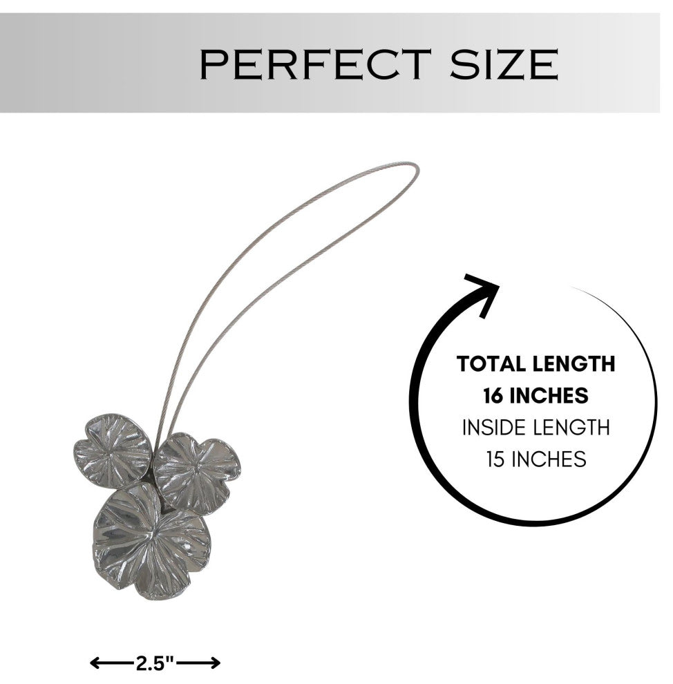 Magnetic Water Lilies Curtain Tiebacks "“ Resin Floral Design, Graphite, Pack of 1