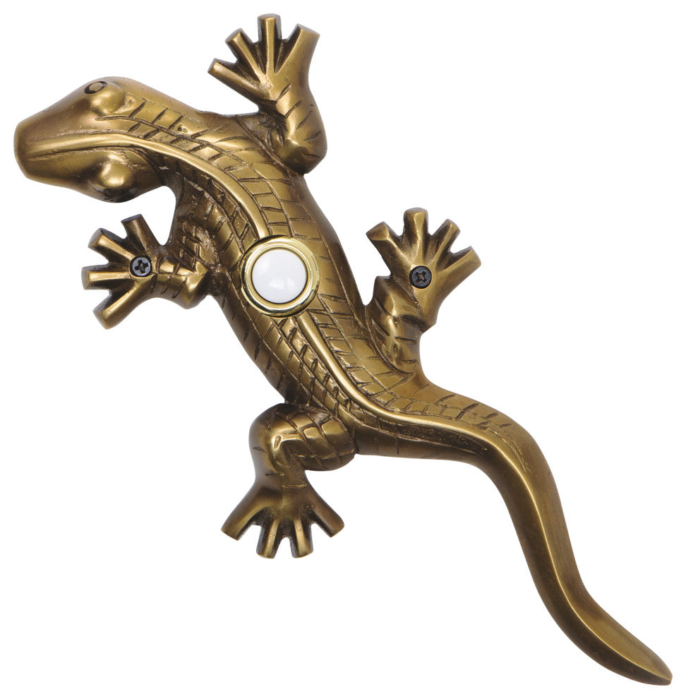 Brass Lizard / Gecko Doorbell in 4 Finishes, Antique Brass