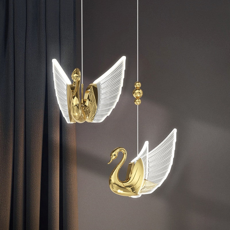 MIRODEMIÂ® Amirat Swan Design Gold Chandelier For Stairwell, L2rg