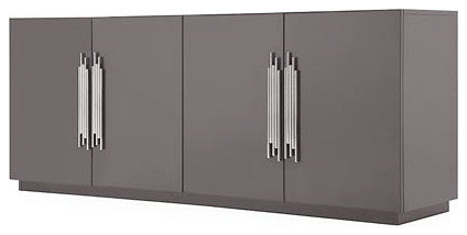 78.7" Modern Lurton Buffet Grey Lacquer Polished Stainless Steel Accent Handles