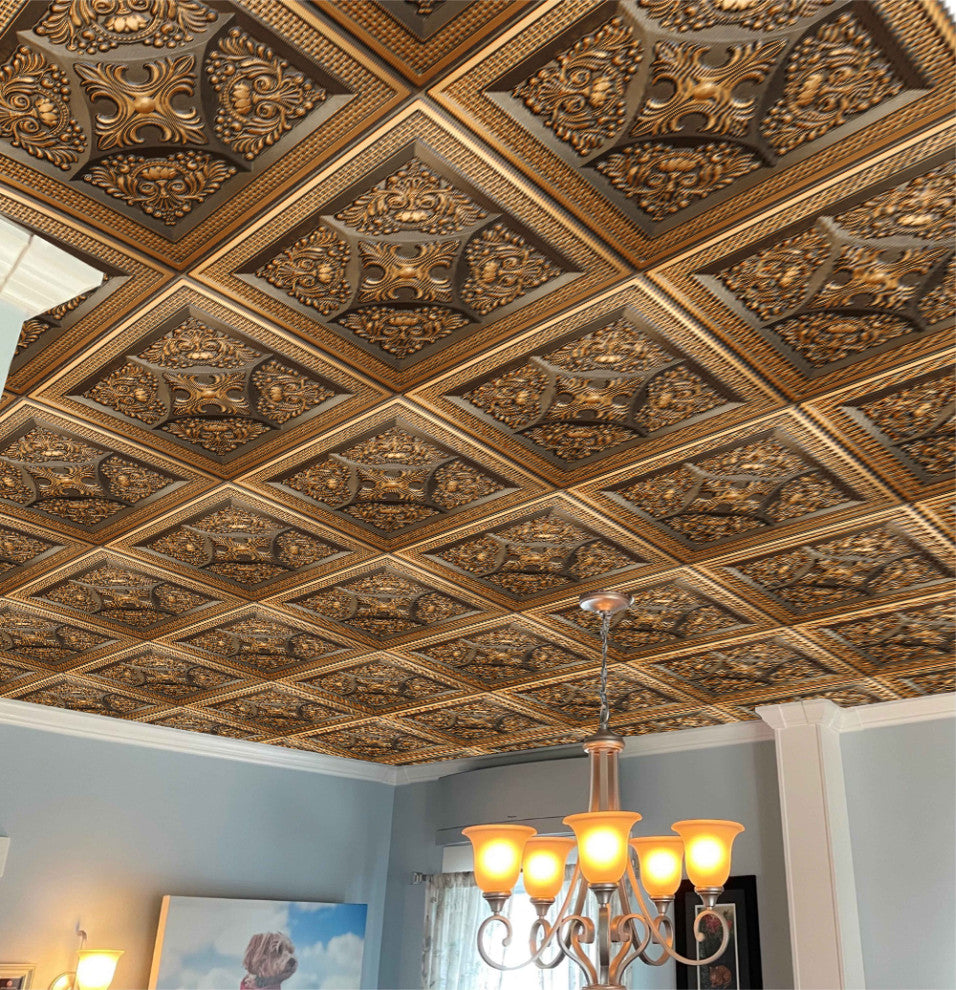Antique Gold 3D Ceiling Panels, 2'x2', 100 Sq Ft, Pack of 25