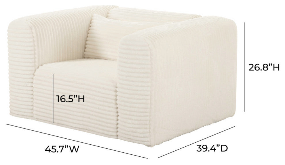 Tarra Fluffy Oversized Corduroy Armchair, Cream