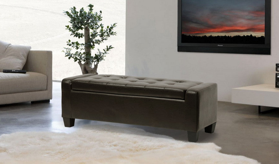Keswick Tufted Dark Brown Bonded Leather Ottoman
