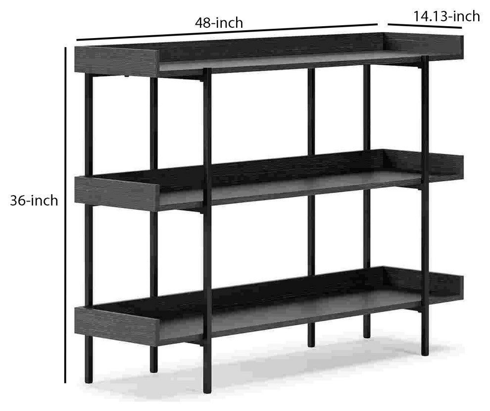 Benzara BM262965 Bookshelf With 3 Tier Design and Metal Legs, Black and Gray