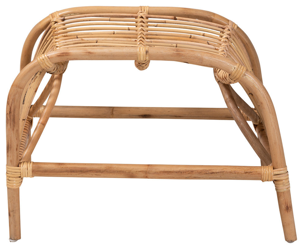 Lamaria Modern Bohmenian Natural Brown Antique Rattan Footstool