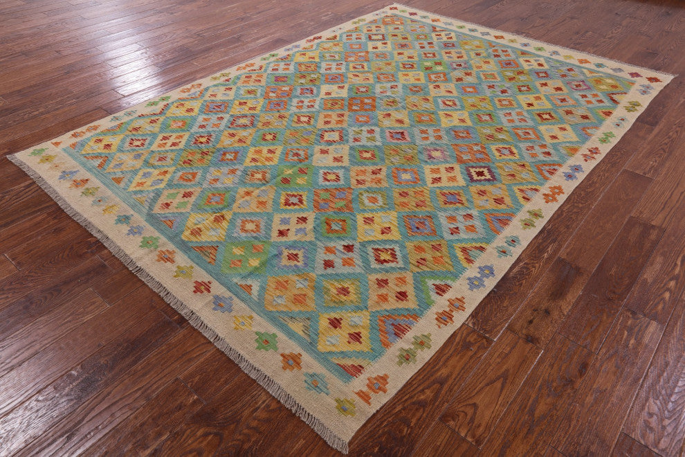 6' 8" X 9' 8" Kilim Flat Weave Reversible Rug Q8283