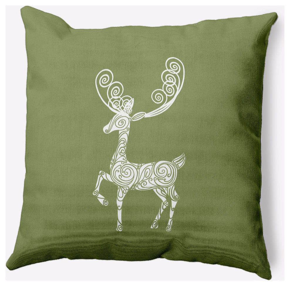 Fancy Holiday Reindeer Decorative Throw Pillow, Sage Green, 16"x16"