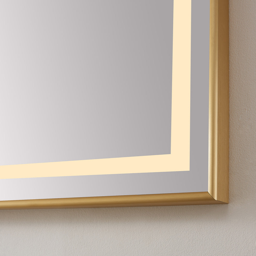 Horizontal Rectangular LED Wall Mount Bathroom Mirror, Gold, 36"
