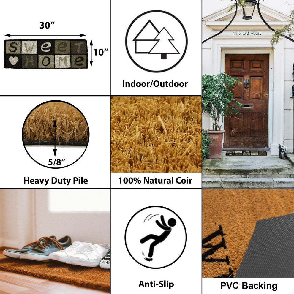 Sheltered Long Front Door Mat Coir Coco Fibers Rug 30x10, Sweet Home