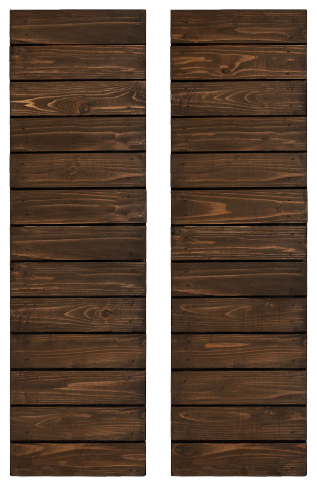 Horizontal Slat Board and Batten Exterior Shutters Pair, Coffee Brown, 72"