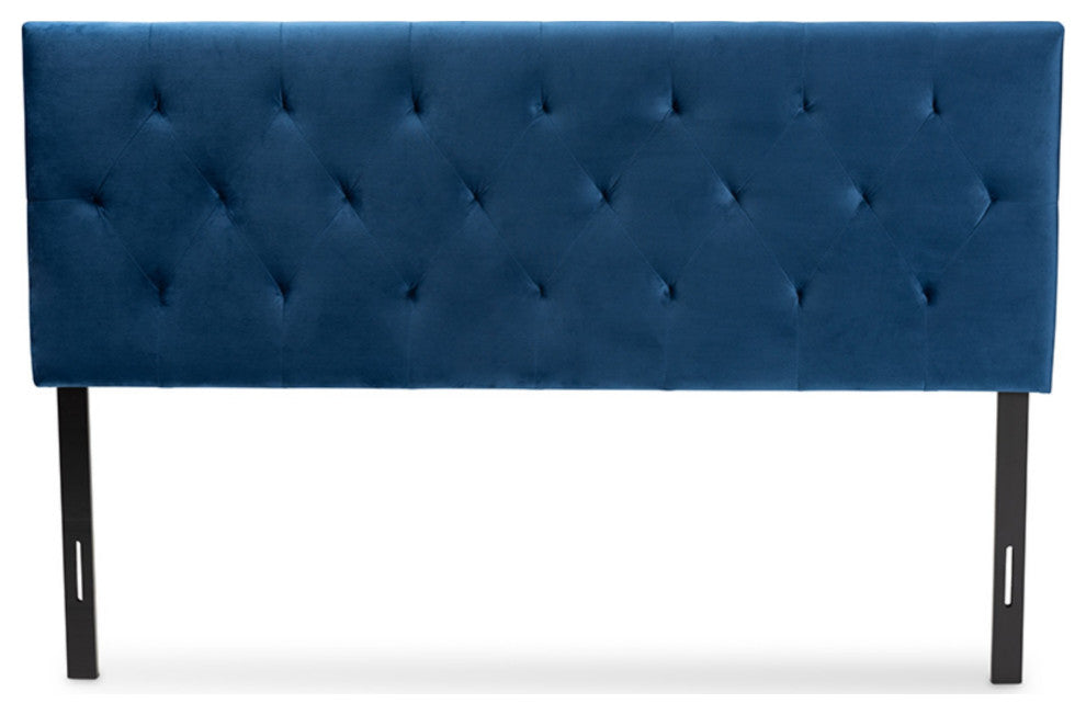 Felix Navy Blue Velvet Fabric Upholstered King Size Headboard