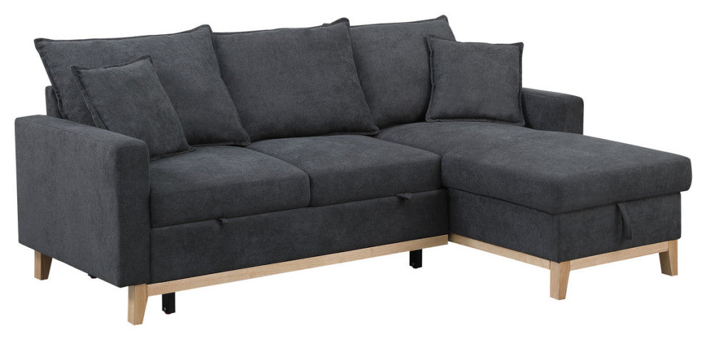 Colton Dark Gray Woven Reversible Sleeper Sectional Sofa With Storage Chaise