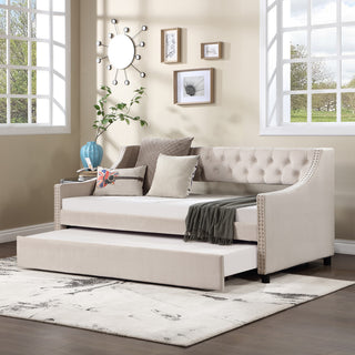 Gewnee Twin Size Upholstered Daybed with Trundle,Beige