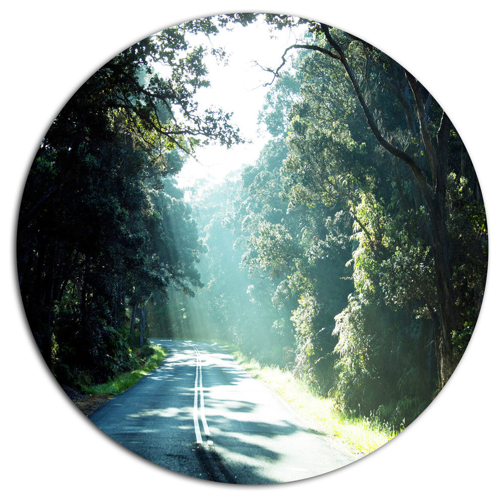 Road In The Jungle At Sunset, Landscape Round Wall Art, 11"
