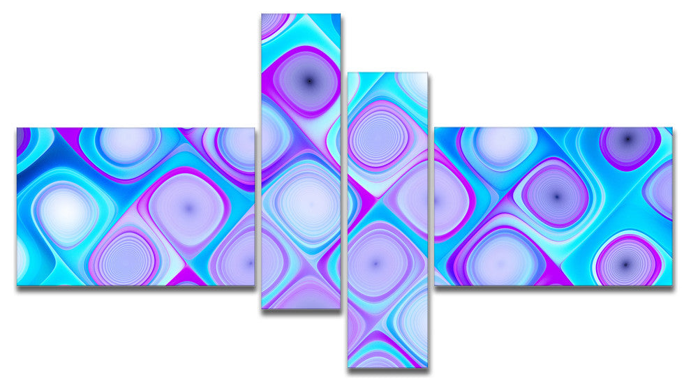Blue Purple Pattern with Swirls, Abstract Wall Art Canvas, 60"x32", 4 panels