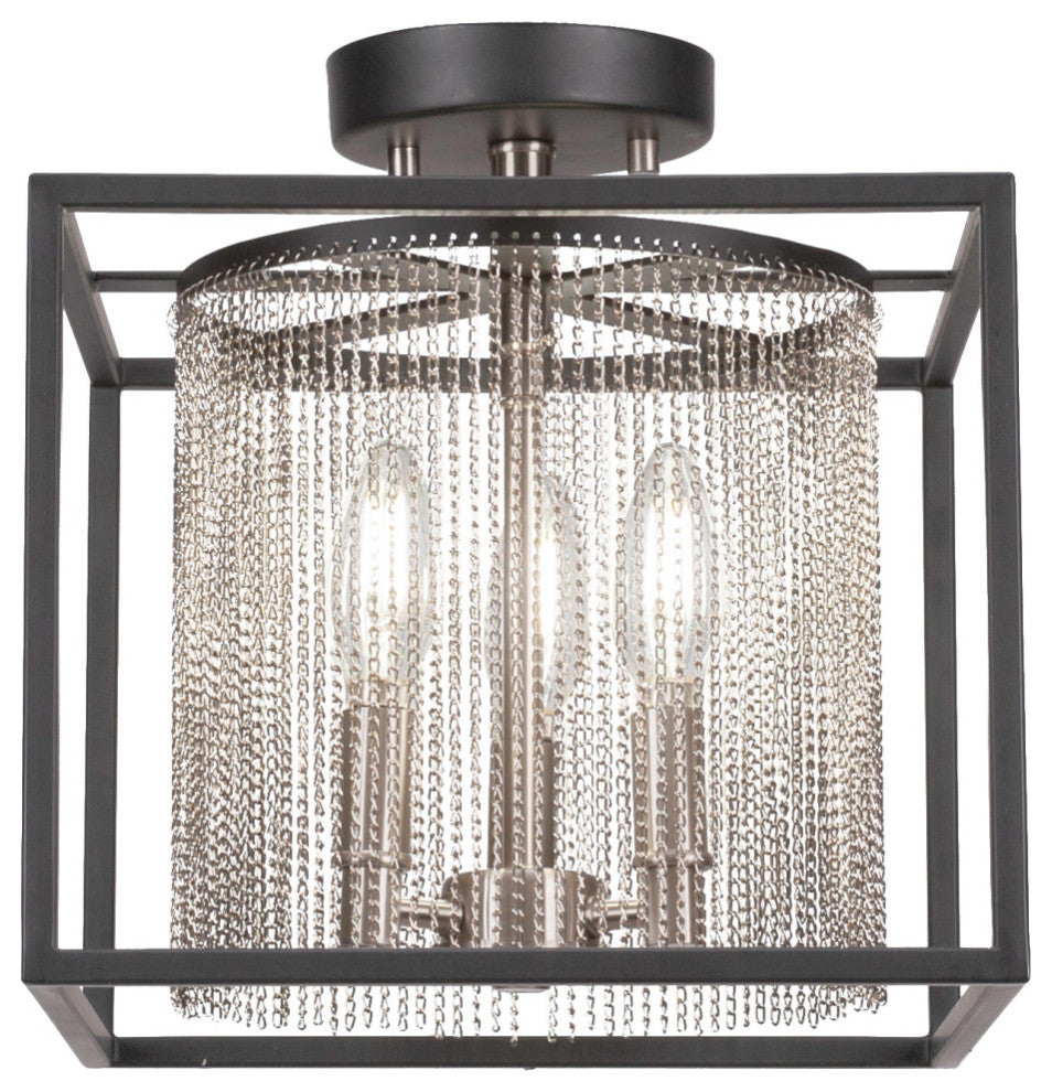 Cadina 3-Light Semi-Flush Mount, Matte Black & Brushed Nickel Finish