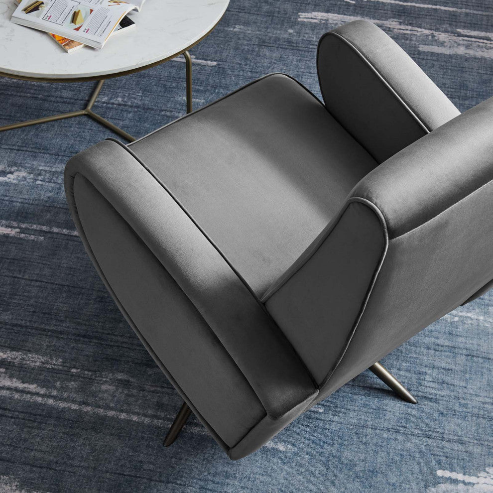 Armchair Swivel Accent Chair, Gray, Velvet, Modern, Lounge Hospitality