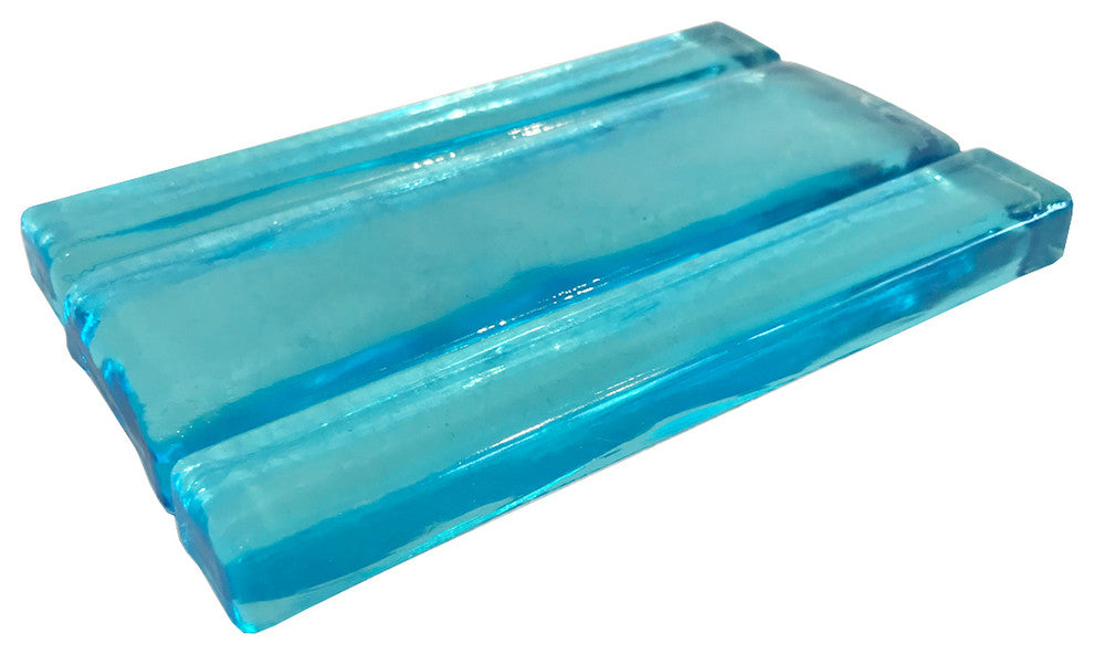 1x6 Flat Bar Hand Poured Glass Tile, Aqua