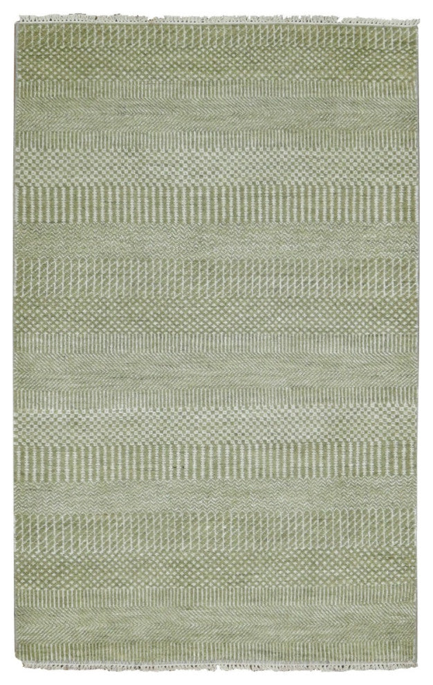 Light Green, Hand Knotted Grass Design, Wool and Silk Rug, 3'0"x5'3"