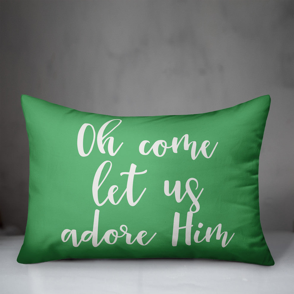 Oh Come Let Us Adore Him, Light Green 14x20 Lumbar Pillow