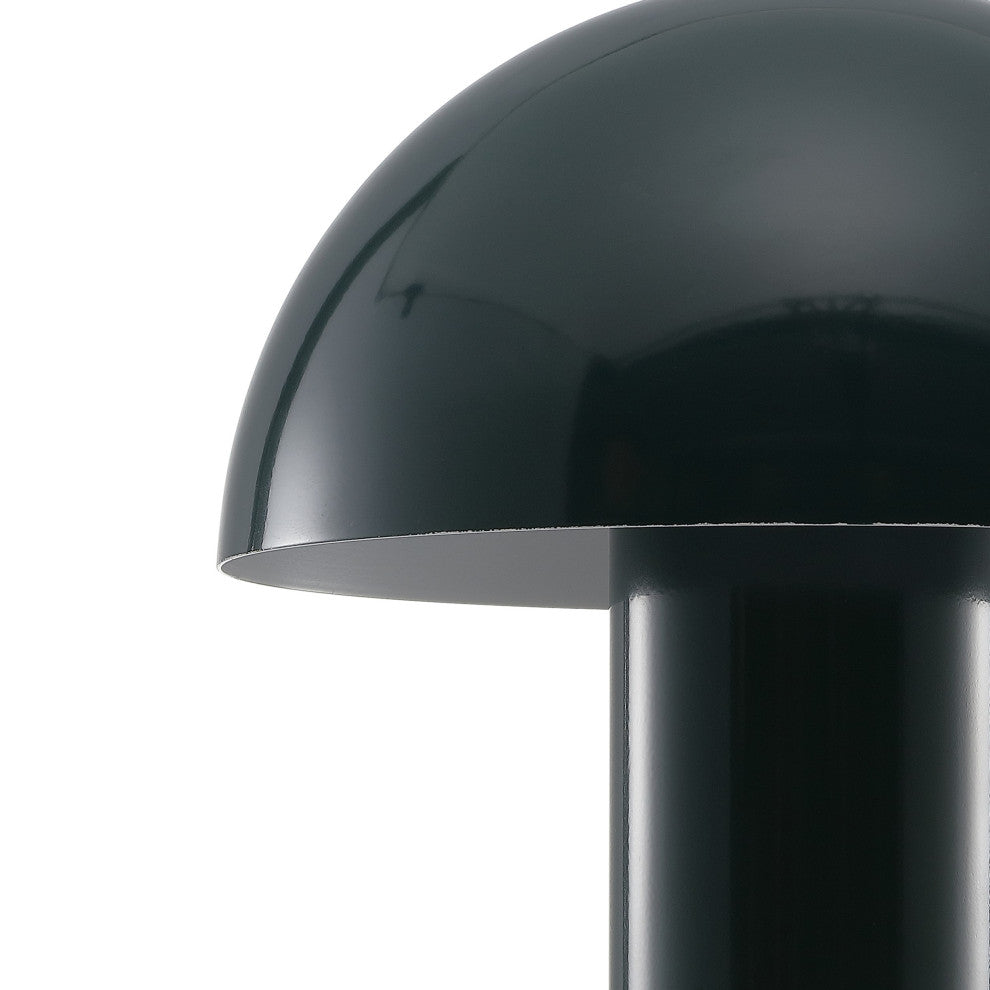 Boletus 10.75" Rechargeable/Cordless Iron LED Mushroom Table Lamp, Forest Green