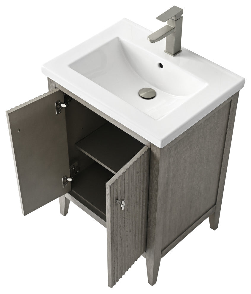 Vanity Art Freestanding Vanity, Driftwood Gray, 24", Single Sink, Brushed Nickel
