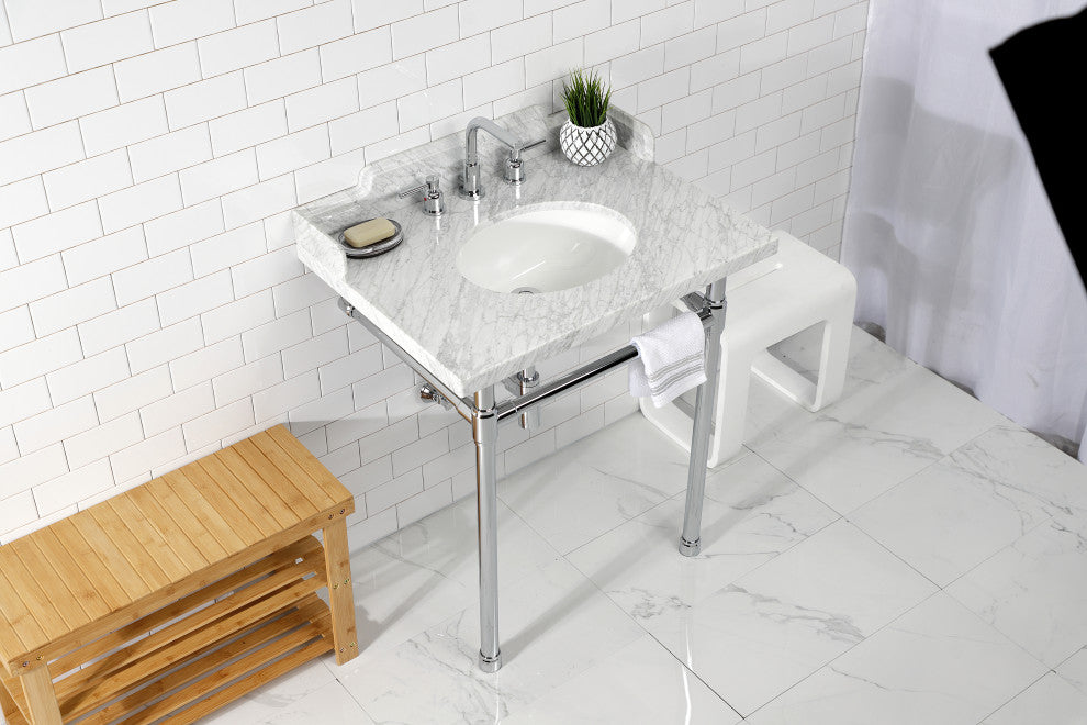 Kingston Brass LMS30M81ST 30" Carrara Marble Console Sink, Legs
