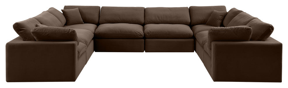 Comfy Upholstered U-Shaped Modular Sectional, Brown, 8-Piece: 4 Armless Chair, 4 Corner Chair, Velvet