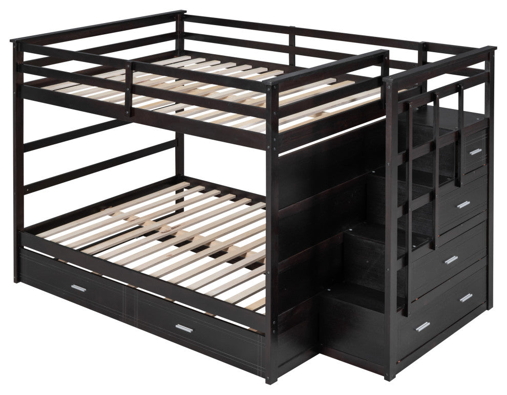 Gewnee Full Over Full Bunk Bed with Twin Size Trundle and Staircase