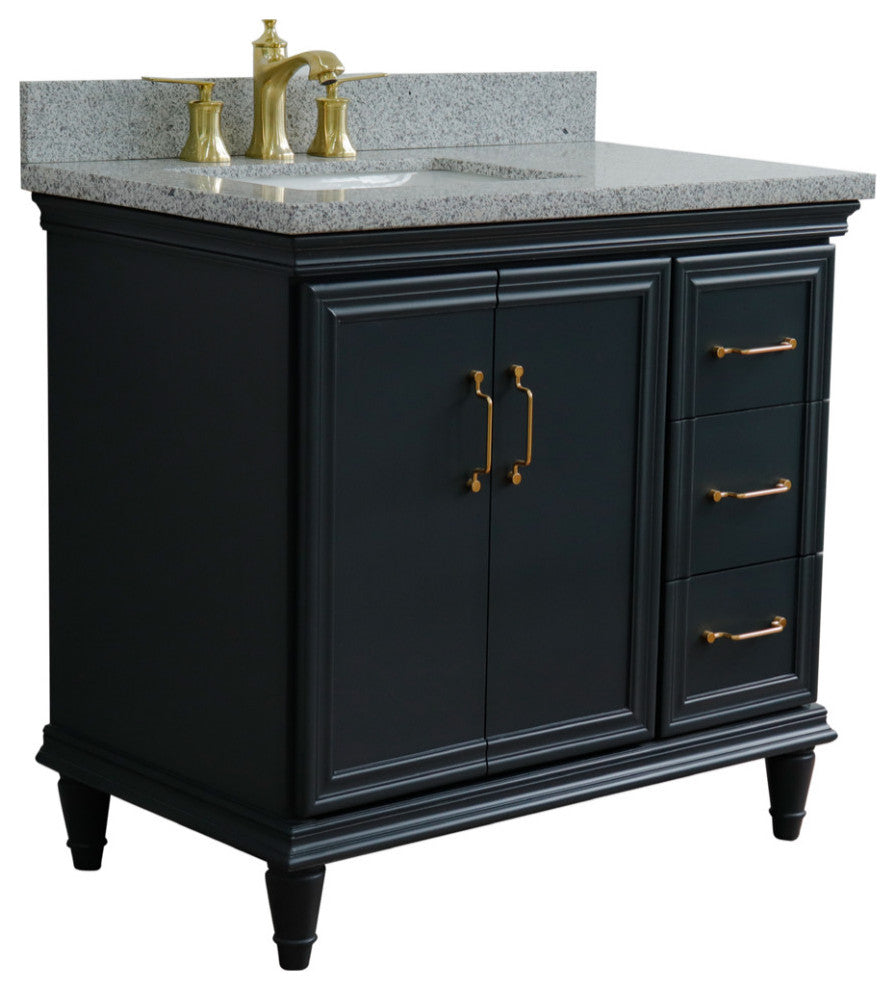 37" Single Vanity, Dark Gray Finish With Gray Granite