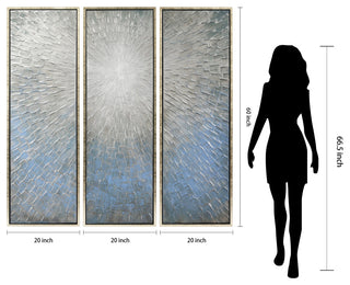 Silver Ice Textured Metallic Hand Painted Abstract Wall Art, 60"x20"