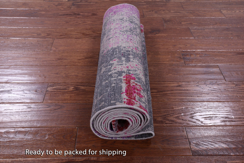 2' 6" X 12' 0" Runner Modern Wool and Silk Handmade Rug Q9085