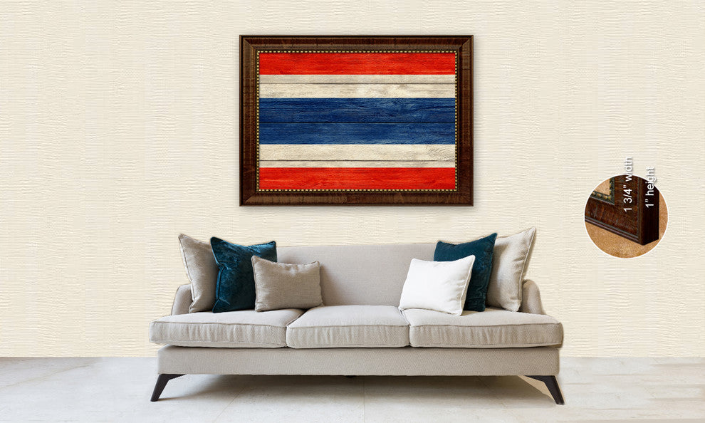 Thailand Country Textured Flag Print With Brown Gold Frame, 19"X27"