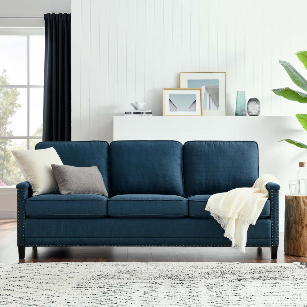 Sofa, Fabric, Navy Blue, Modern, Living Lounge Room Hotel Lobby Hospitality