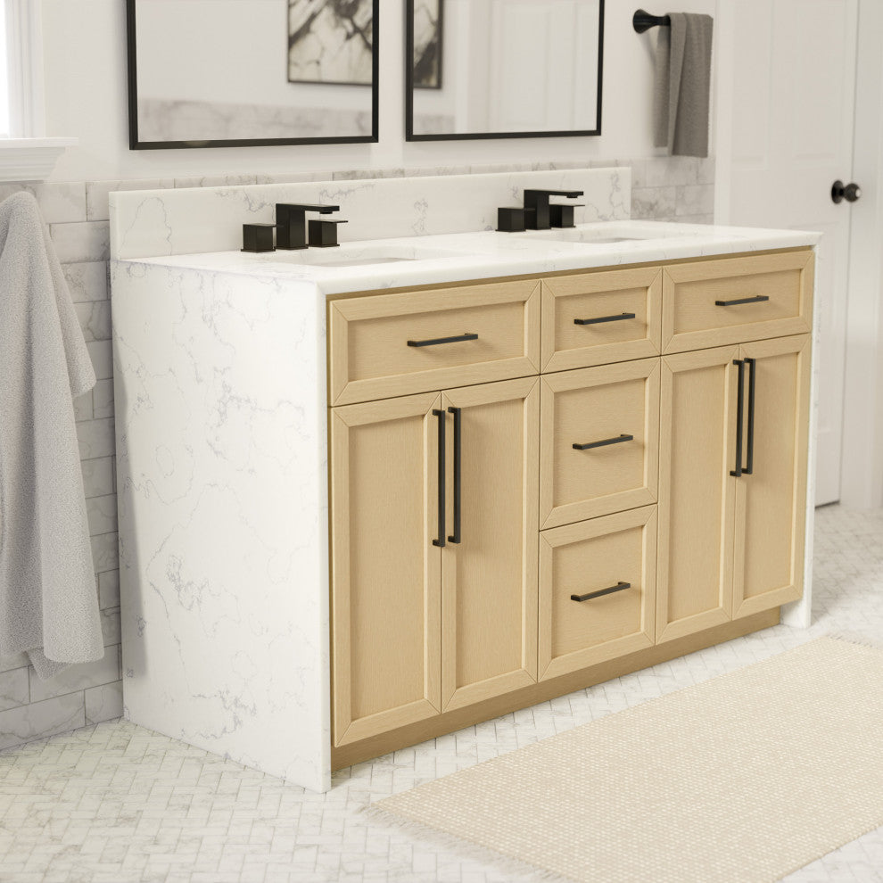 Palisade 60" Bathroom Vanity, Blonde, Engineered Marble, Double