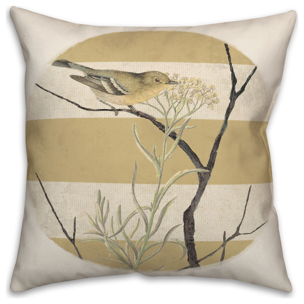Vintage Bird and Stripes 18x18 Spun Poly Pillow