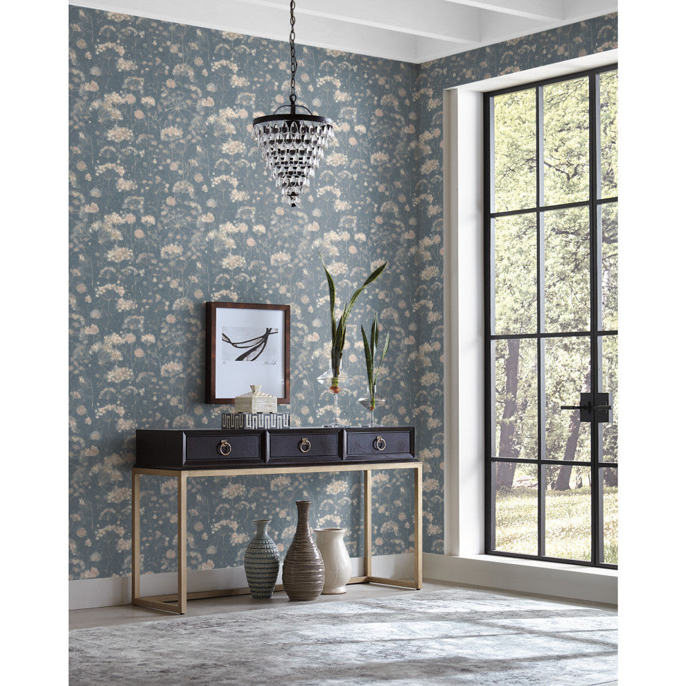 Dark Blue Botanical Fantasy Wallpaper