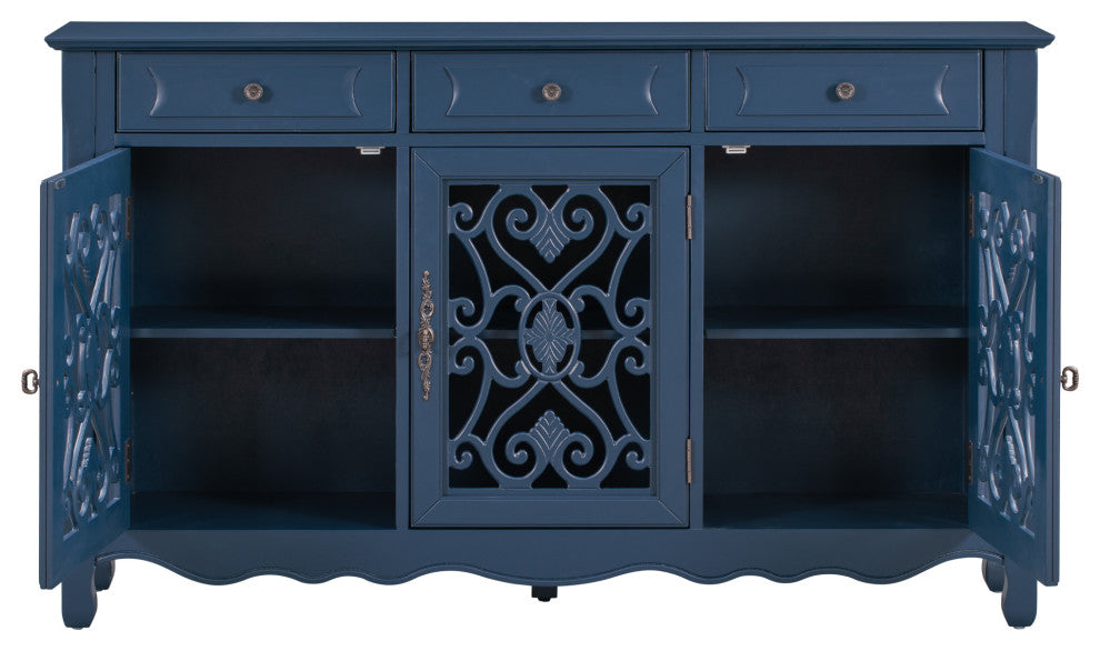60-inch Wood Sideboard with Adjustable Shelves, Navy Blue, 60" X 13"