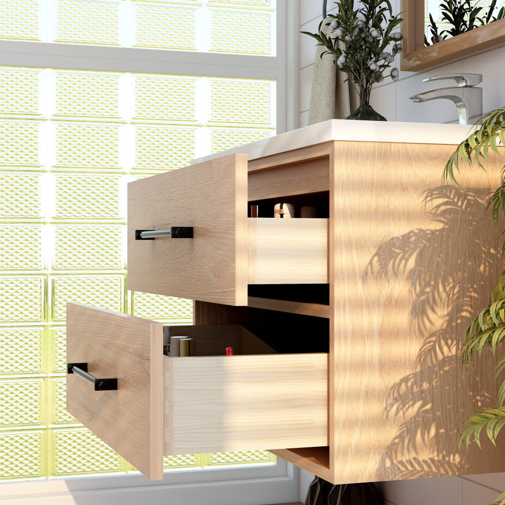 Victoria 30" Solid Wood Bath Vanity, Red Oak