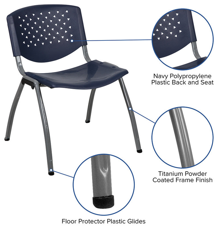 Hercules Series Capacity Plastic Stack Chair With Titanium Frame, Navy