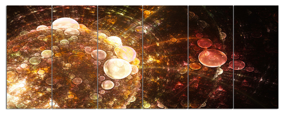 Brown World Bubbles Water Drops, Floral Canvas Art Print, 70"x28", 6 Panels