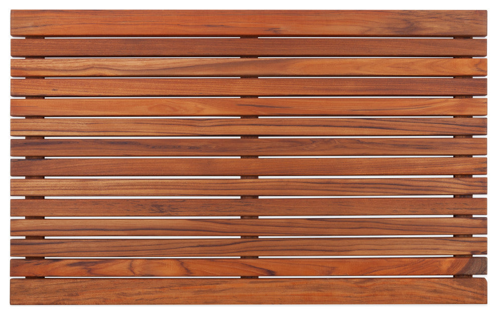 Nordic Style Teak Shower and Bath Mat 31.4"x19.6", Wide End Slat