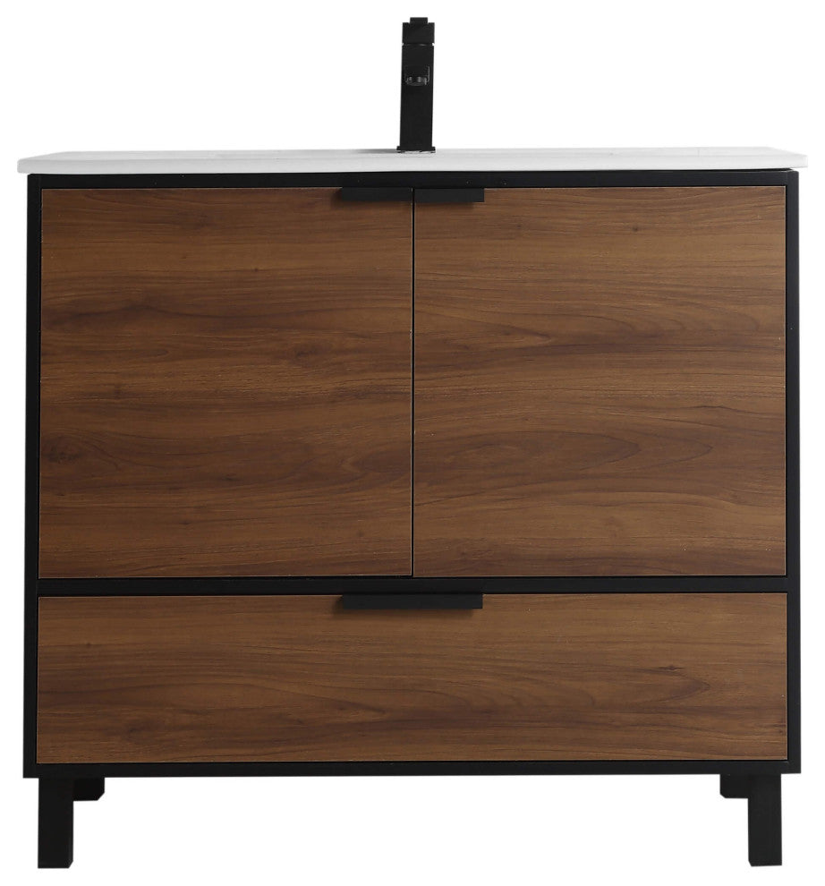 Fine Fixture Bathroom Vanity and Sink, 24"Clasic Gray ADA Compliant, Walnut, 36"