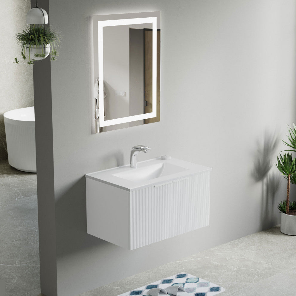 Pershing 30" Single Vanity Set, White, Ceramic Basin