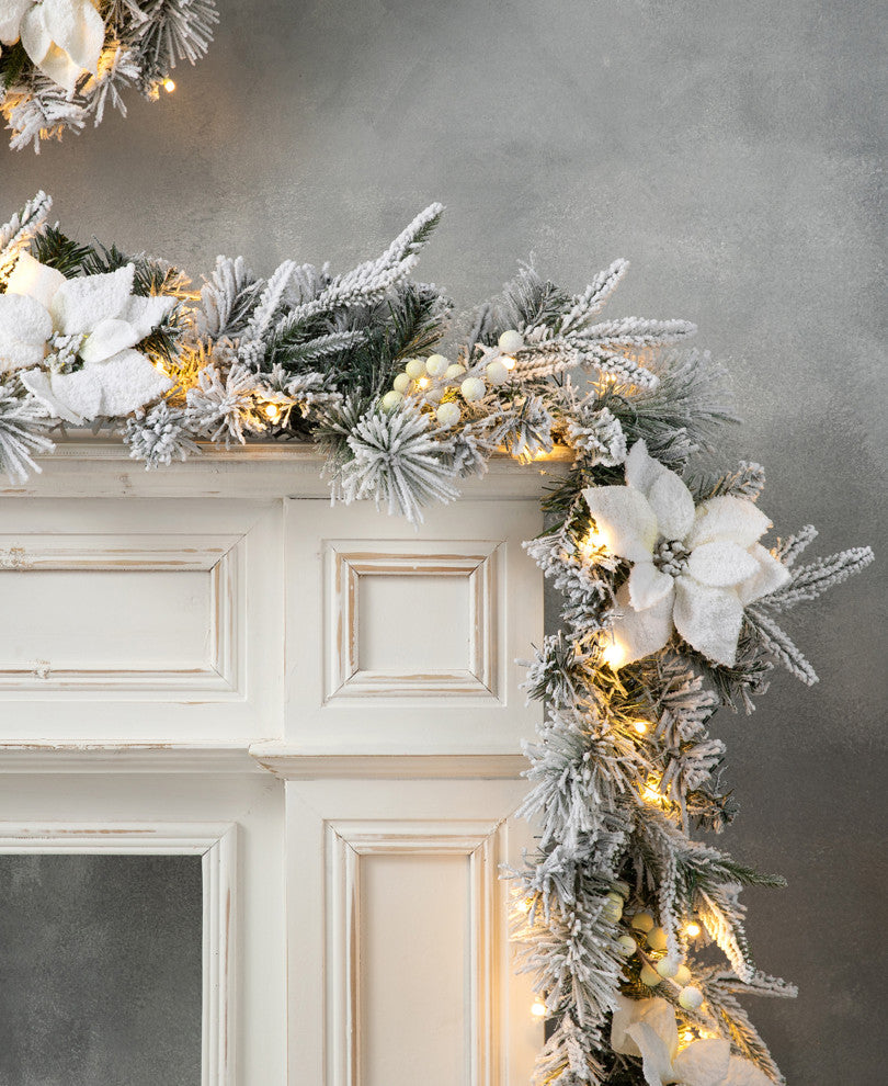 2-Pack 9'' Pre-Lit Snow Flocked Christmas Garland with 50 Warm White Lights
